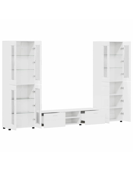 Set mobile TV con cassetto Bianco Lucido Legno multistrato
