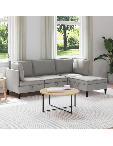 Set di mobili per il soggiorno 4 pcs Grigio chiaro Tessuto