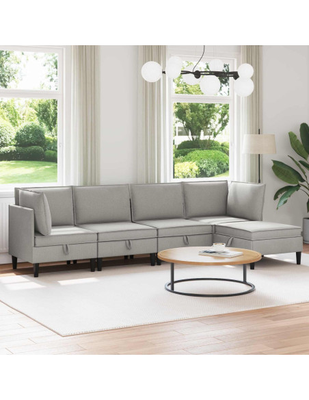 Set di mobili per il soggiorno 5 pcs Grigio chiaro Tessuto