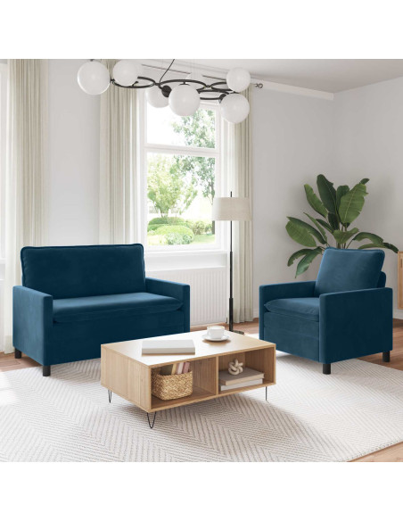 Set di divani 2 pcs Blu Velluto