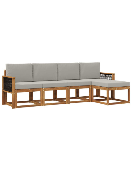 Set di divani da esterno 5 pcs Naturale e Grigio Chiaro