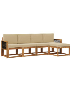 Set di divani da esterno 5 pcs Naturale e Beige Poliestere 2