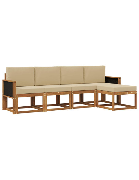 Set di divani da esterno 5 pcs Naturale e Beige Poliestere