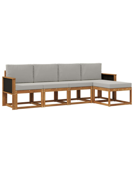 Set di divani da esterno 5 pcs Naturale e Grigio Chiaro