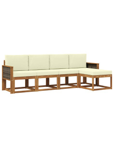 Set di divani da esterno 5 pcs Naturale e Crema Poliestere