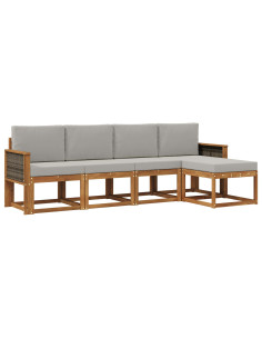 Set di divani da esterno 5 pcs Naturale e Grigio Chiaro