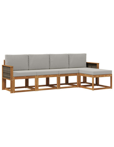 Set di divani da esterno 5 pcs Naturale e Grigio Chiaro