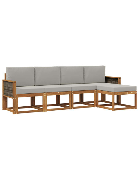 Set di divani da esterno 5 pcs Naturale e Grigio Chiaro