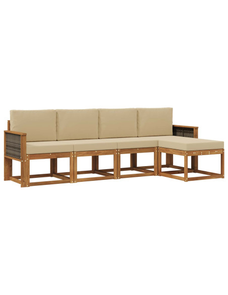 Set di divani da esterno 5 pcs Naturale e Beige Poliestere