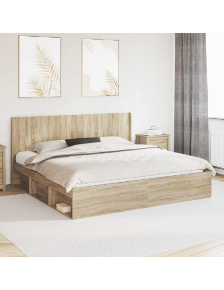 Struttura del letto con stoccaggio e testata Rovere Sonoma
