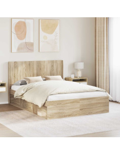 Struttura del letto con stoccaggio e testata Rovere Sonoma
