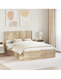 Struttura del letto con stoccaggio e testata Rovere Sonoma