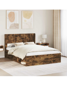 Struttura del letto con stoccaggio e testata Rovere Fumo