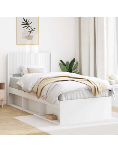 Struttura del letto con stoccaggio e testata Bianco 90 x 200 cm
