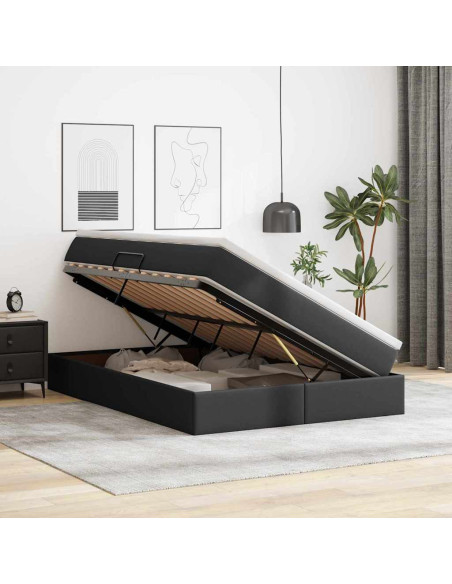 Letto con contenitore e materasso Nero 140 x 190 cm