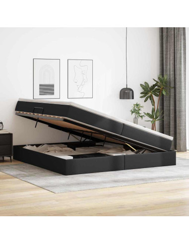 Letto con contenitore e materasso Nero 200 x 200 cm
