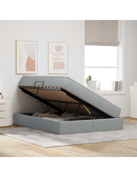 Letto con contenitore e materasso Grigio chiaro 140 x 190 cm