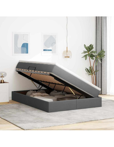 Letto con contenitore e materasso Grigio scuro 140 x 200 cm