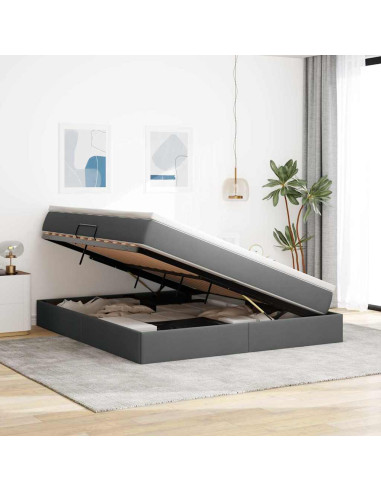 Letto con contenitore e materasso Grigio scuro 160 x 200 cm