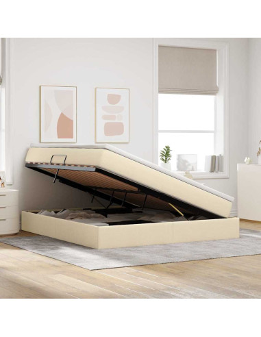 Letto con contenitore e materasso Crema 180 x 200 cm Poliestere
