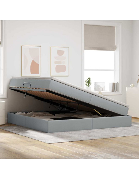 Letto con contenitore e materasso Grigio chiaro 200 x 200 cm