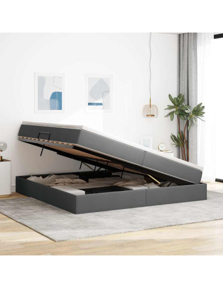 Letto con contenitore e materasso Grigio scuro 200 x 200 cm