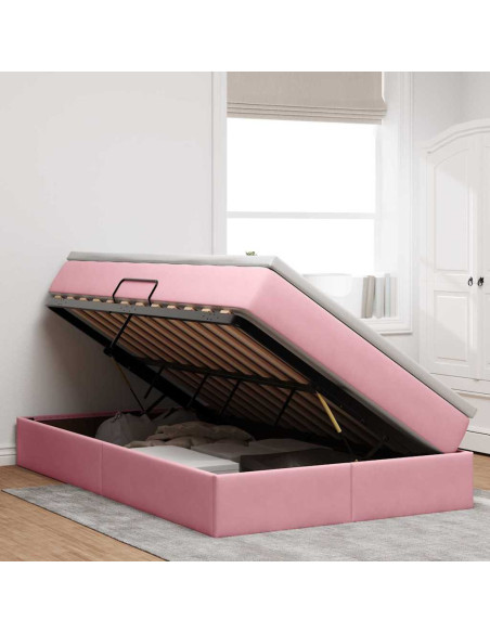 Letto con contenitore e materasso Rosa 120 x 200 cm Velluto