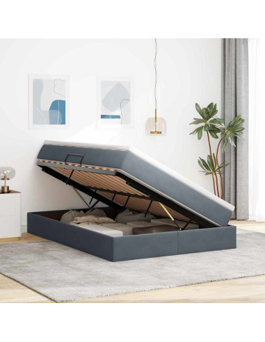 Letto con contenitore e materasso Grigio scuro 140 x 190 cm