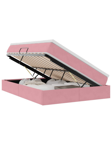 Letto con contenitore e materasso Rosa 140 x 190 cm Velluto