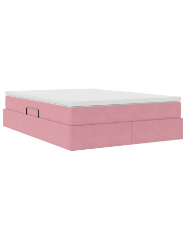 Letto con contenitore e materasso Rosa 140 x 190 cm Velluto