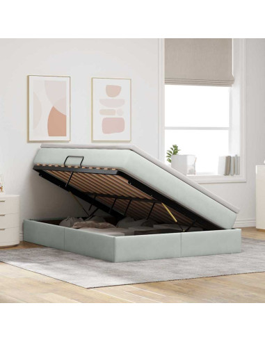 Letto con contenitore e materasso Grigio chiaro 140 x 200 cm