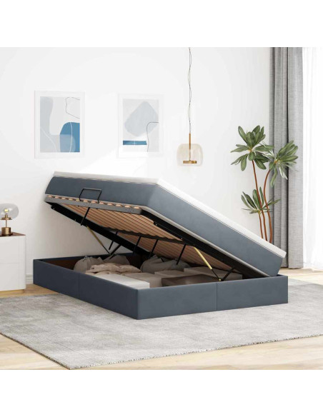 Letto con contenitore e materasso Grigio scuro 140 x 200 cm