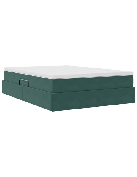 Letto con contenitore e materasso Verde Scuro 140 x 200 cm