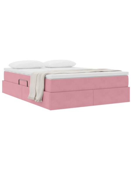 Letto con contenitore e materasso Rosa 140 x 200 cm Velluto