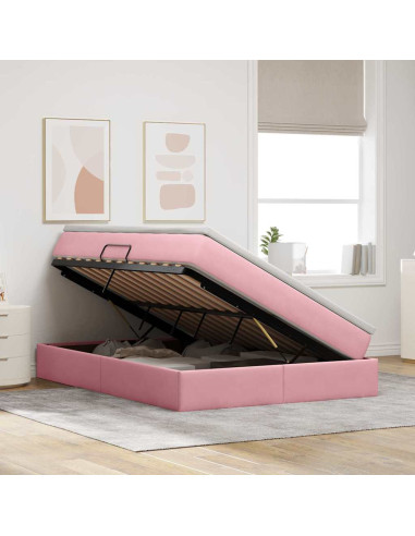 Letto con contenitore e materasso Rosa 140 x 200 cm Velluto