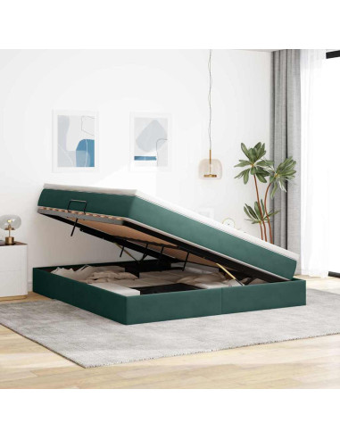 Letto con contenitore e materasso Verde Scuro 160 x 200 cm