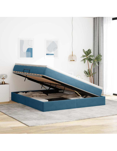 Letto con contenitore e materasso Blu Scuro 160 x 200 cm