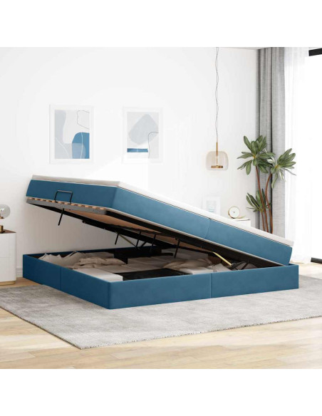 Letto con contenitore e materasso Blu Scuro 200 x 200 cm