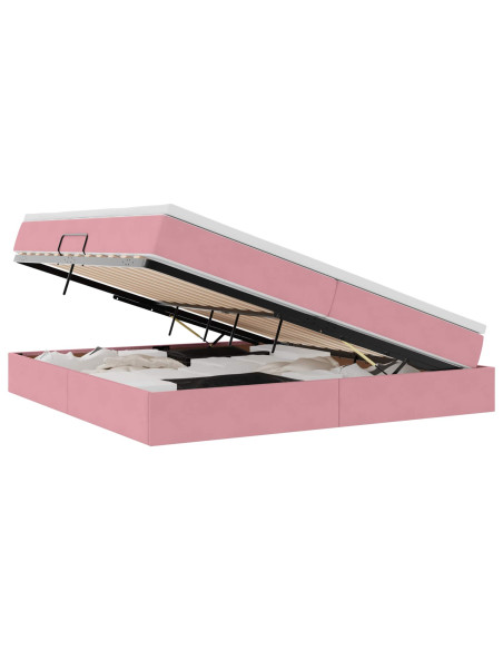 Letto con contenitore e materasso Rosa 200 x 200 cm Velluto