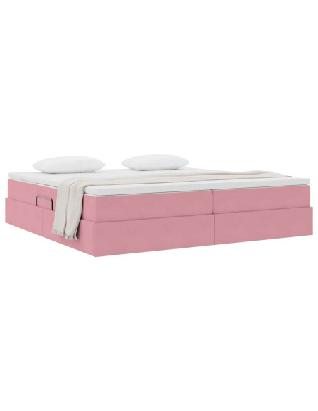 Letto con contenitore e materasso Rosa 200 x 200 cm Velluto