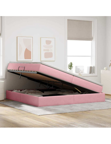Letto con contenitore e materasso Rosa 200 x 200 cm Velluto