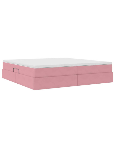 Letto con contenitore e materasso Rosa 200 x 200 cm Velluto
