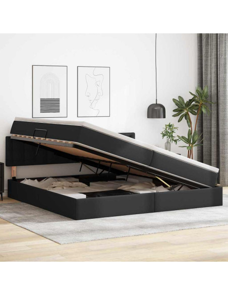 Letto con contenitore e materasso Nero 200 x 200 cm