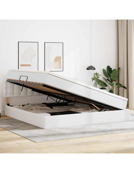 Letto con contenitore e materasso Bianco Puro 200 x 200 cm