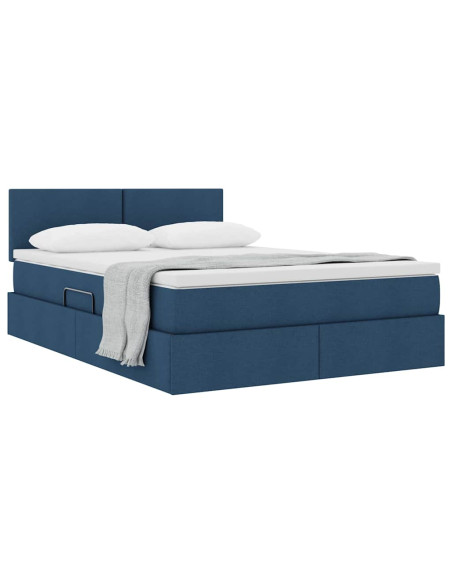 Letto con contenitore e materasso con testiera Blu 140 x 200 cm