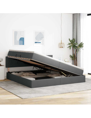 Letto con contenitore e materasso Grigio scuro 200 x 200 cm