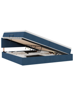 Letto con contenitore e materasso con testiera Blu 200 x 200 cm 2