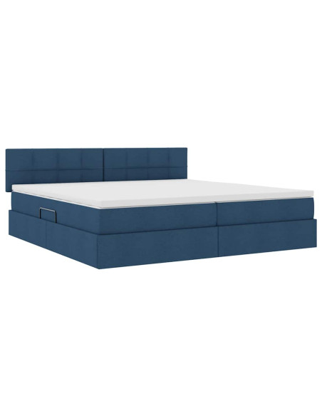 Letto con contenitore e materasso con testiera Blu 200 x 200 cm