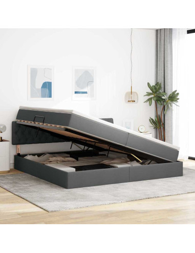 Letto con contenitore e materasso Grigio scuro 200 x 200 cm