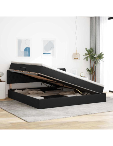 Letto con contenitore e materasso Nero 200 x 200 cm